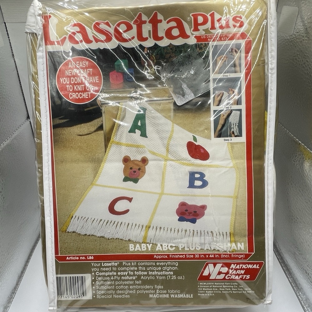 Baby ABC Afghan Kit 30 x 44 NEW VTG 1986 National‎ Yarn Crafts Lasetta Plus